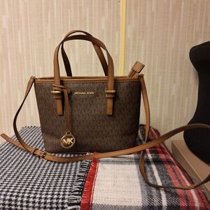 Michael Kors Brown MK Logo Crossbody Tote with Gold Hardware